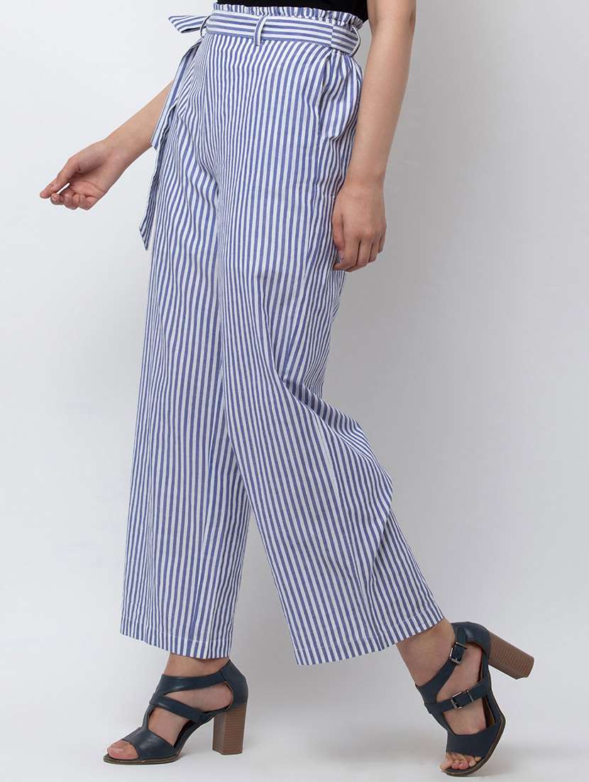 striped flat front wide leg trouser - 16764399 -  Standard Image - 1
