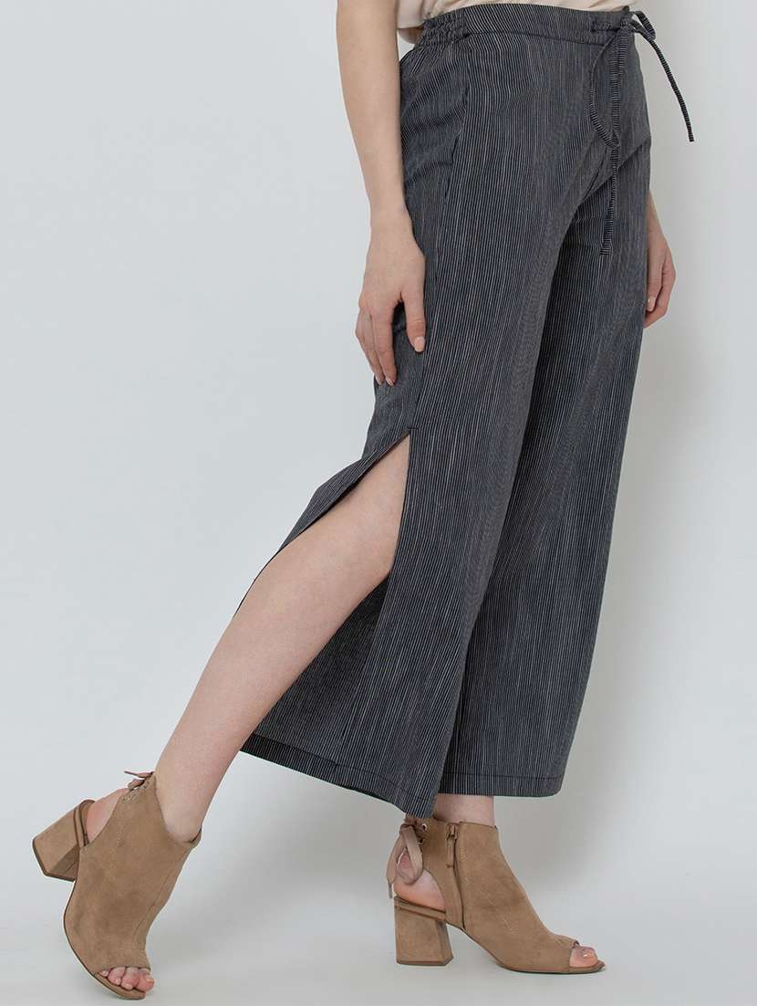 self design flat front side slit trouser - 16764404 -  Standard Image - 1