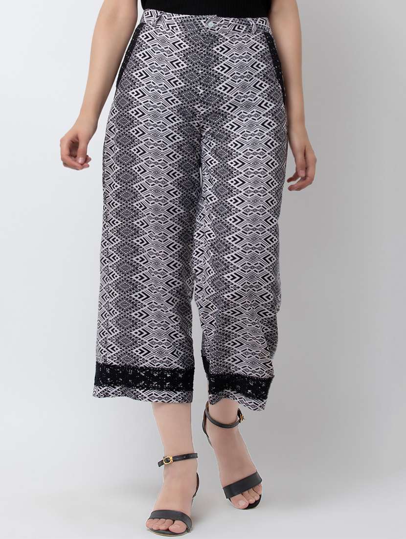printed flat front wide leg trouser