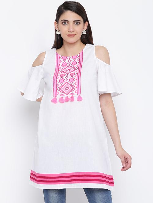 white embroidered cold shoulder a-line tunic - 16764409 -  Standard Image - 0