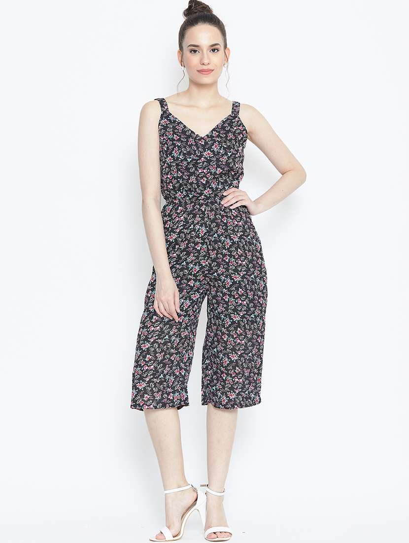 overlap neck floral jumpsuit