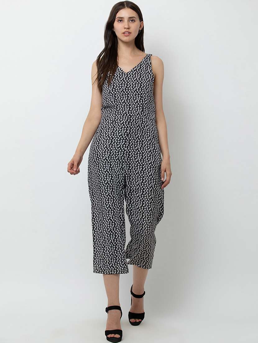 v-neck geometric jumpsuit