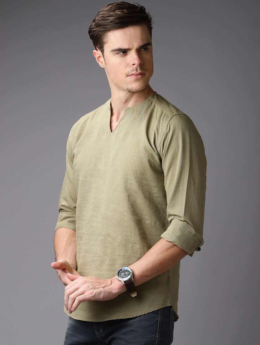 green solid short kurta - 16764778 -  Standard Image - 1