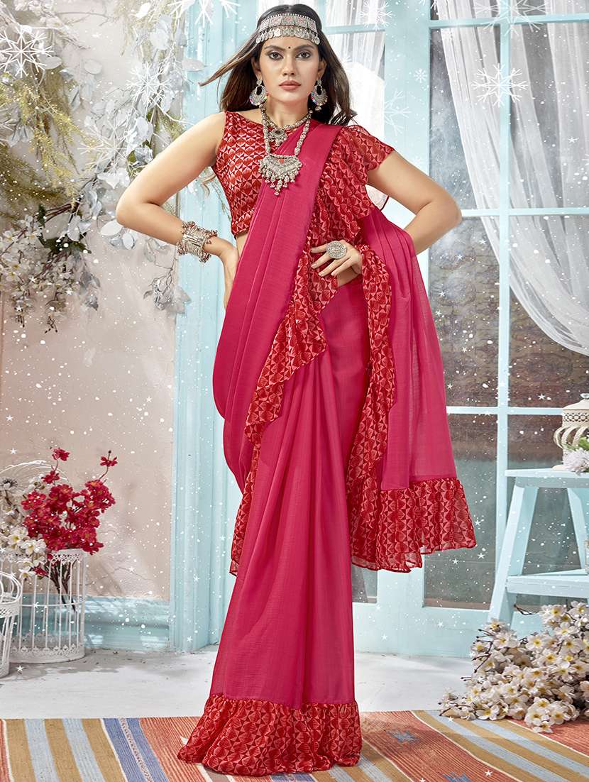 solid bordered saree  with blouse