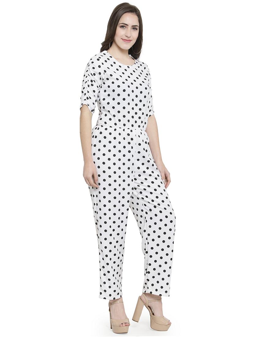 round neck polka dots jumpsuit - 16765725 - Standard Image - 1