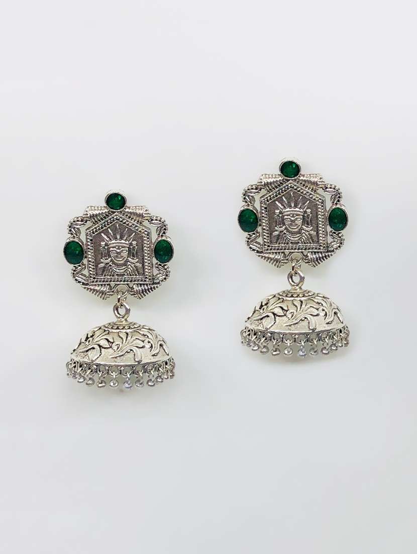 green metal jhumka earring