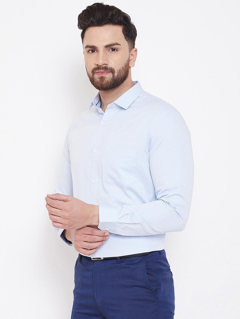 light blue printed formal shirt - 16769291 - Standard Image - 1