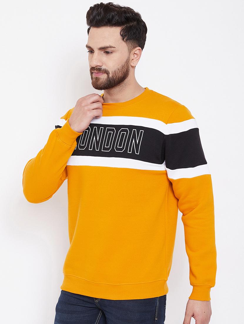 yellow color block chest print sweatshirt - 16769309 - Standard Image - 1
