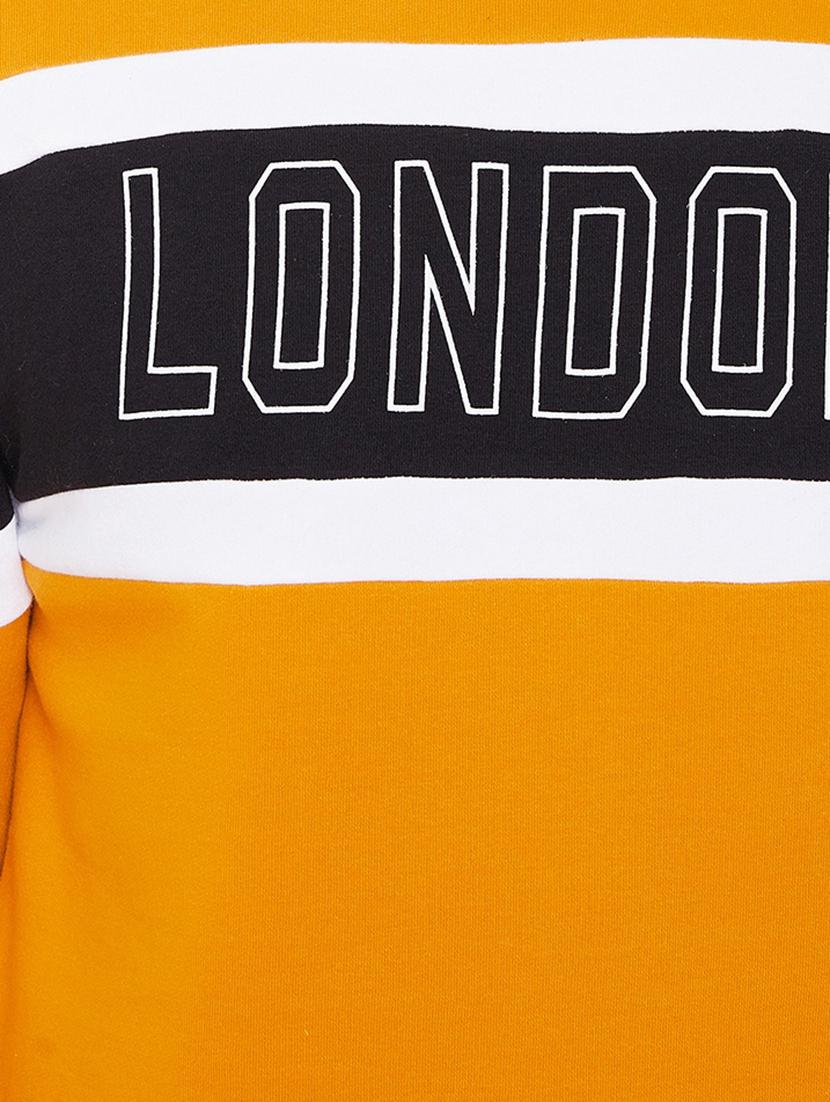 yellow color block chest print sweatshirt - 16769309 - Standard Image - 4