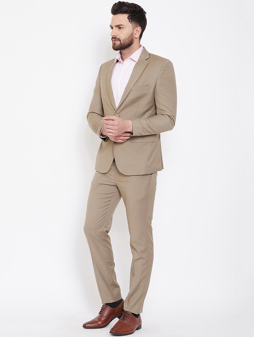 beige solid single breasted suit - 16769338 - Standard Image - 1