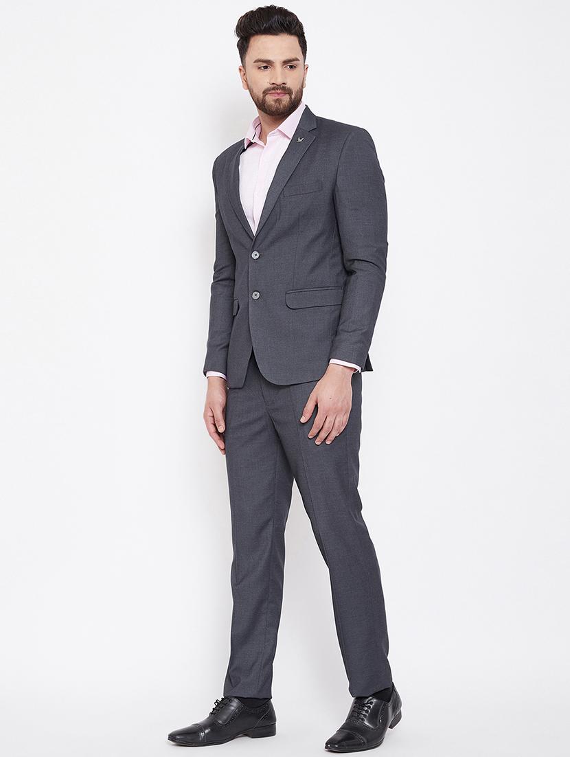 grey solid single breasted suit - 16769339 -  Standard Image - 1