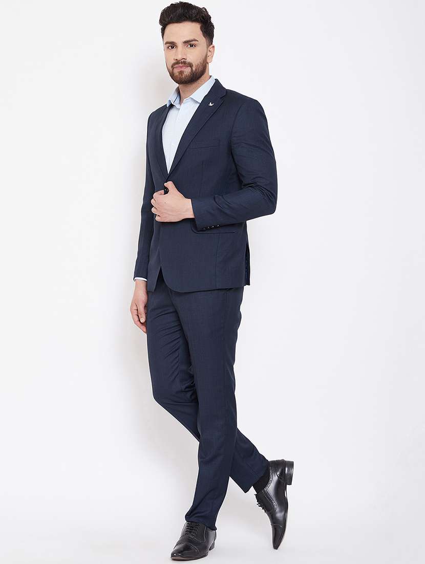navy blue solid single breasted suit - 16769346 - Standard Image - 1