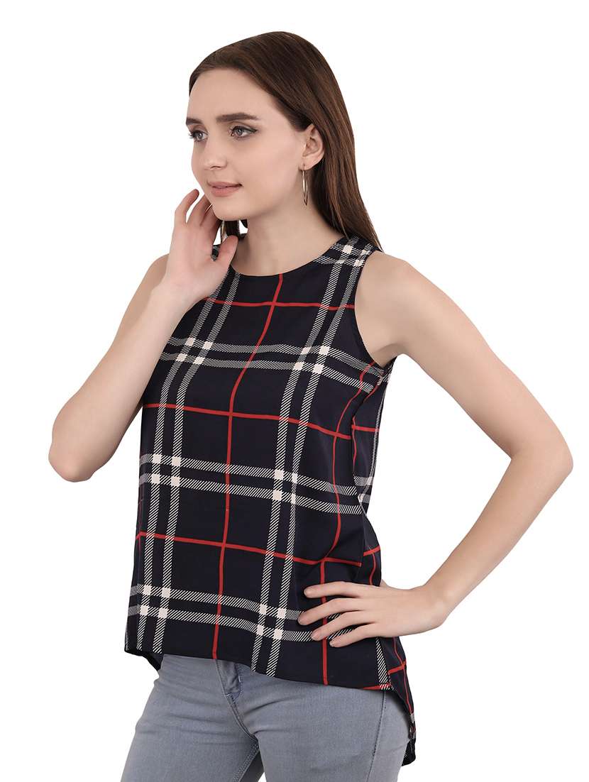round neck checkered top  - 16769389 -  Standard Image - 1