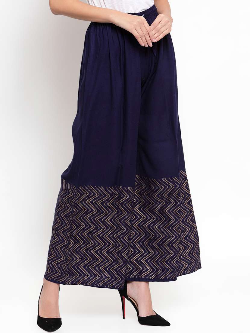 navy blue printed flared palazzo  - 16769820 -  Standard Image - 1