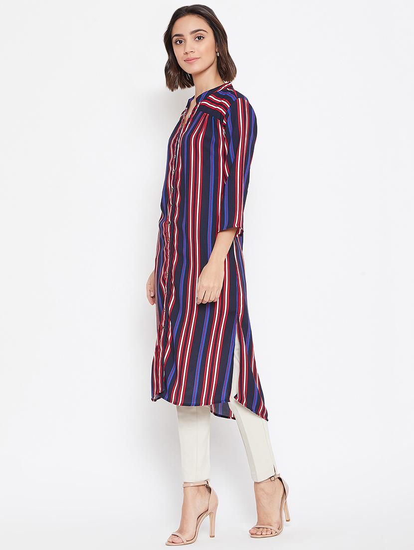 mandarin neck striped tunic - 16770682 - Standard Image - 1