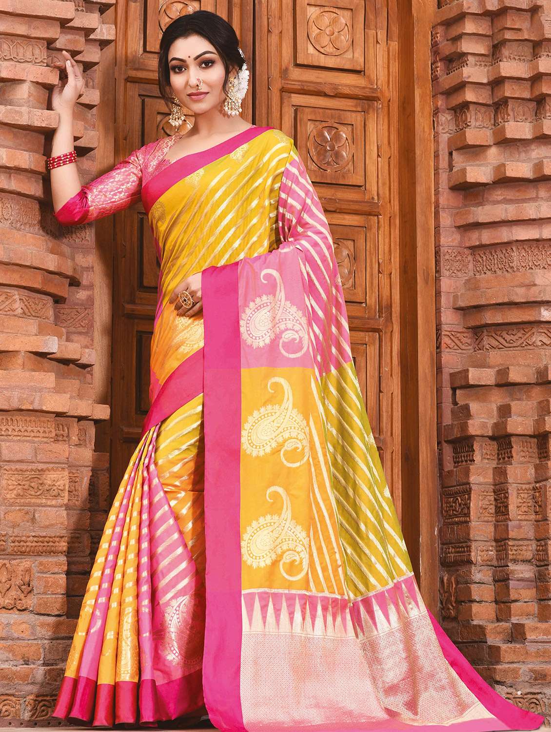 self design woven saree with blouse