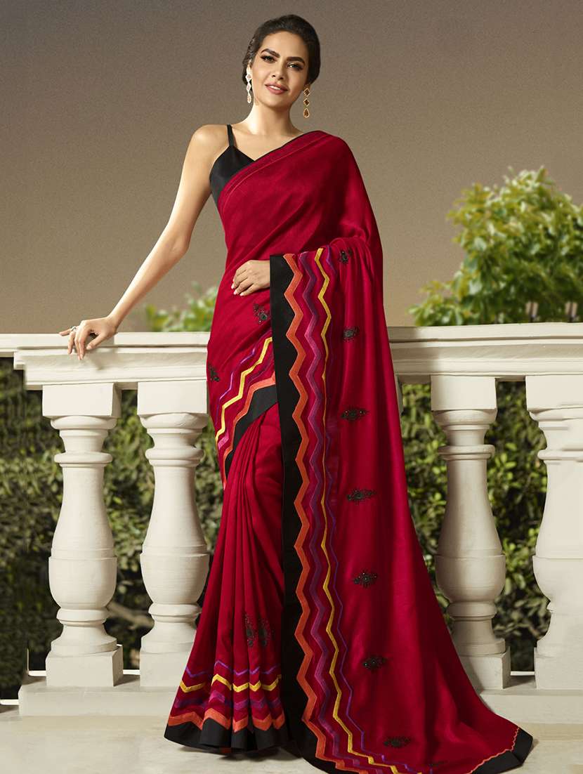 solid bordered saree with blouse
