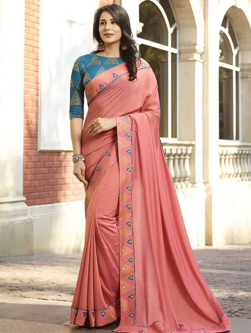 self design embroidered saree with blouse