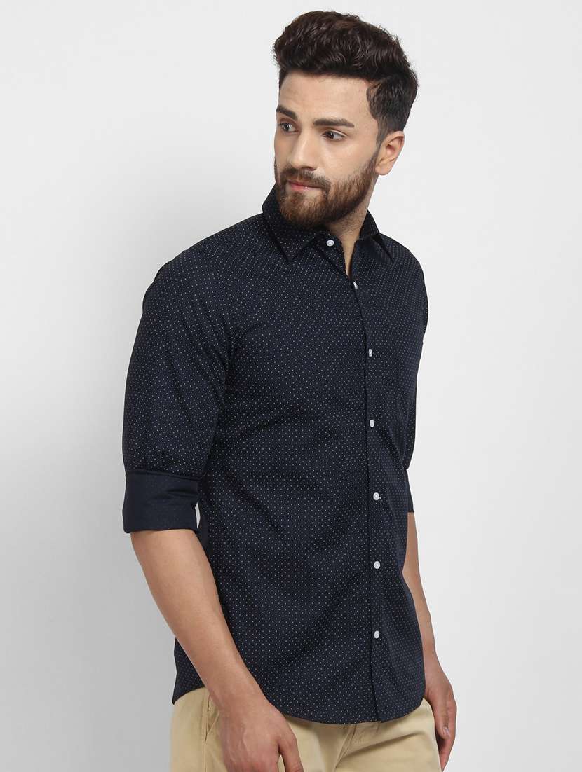 navy blue polka dotted casual shirt - 16773467 -  Standard Image - 1