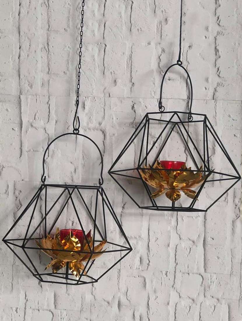 hexagon lotus with red t-light glass hanging