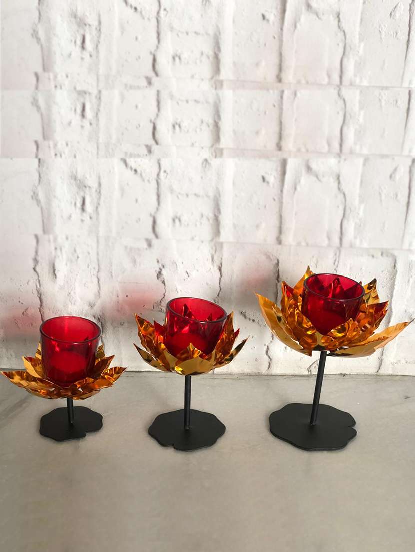 lotus stands with red glass t-lights (s/3)