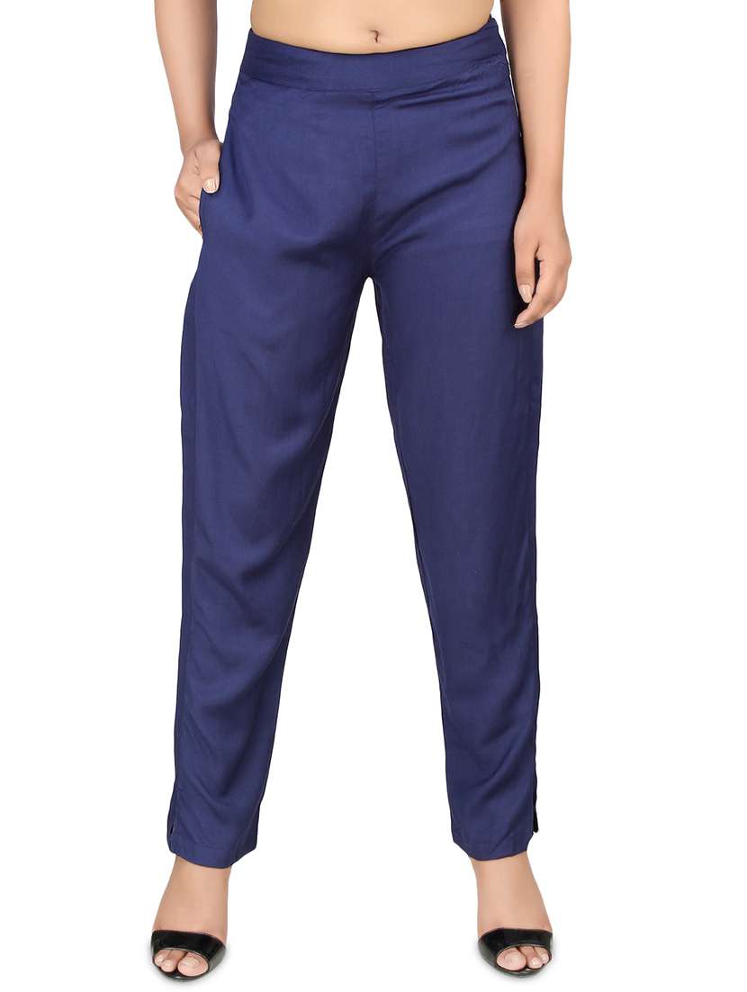 women solid flat front cigarette pants