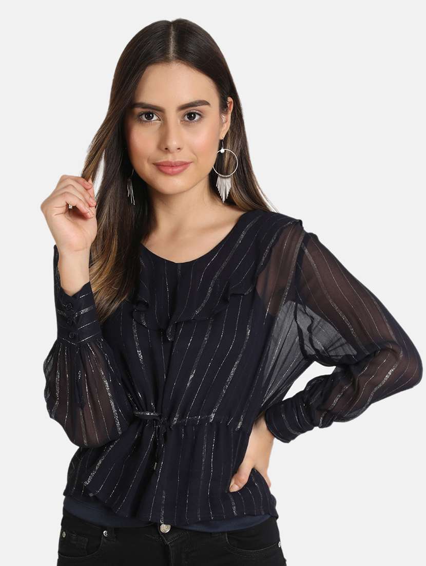 tie front striped top 
