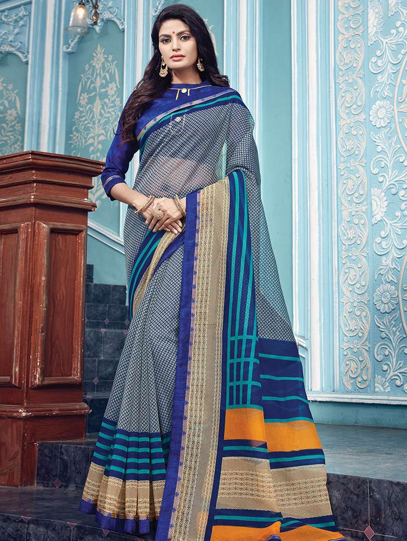 women's printed blue colored saree