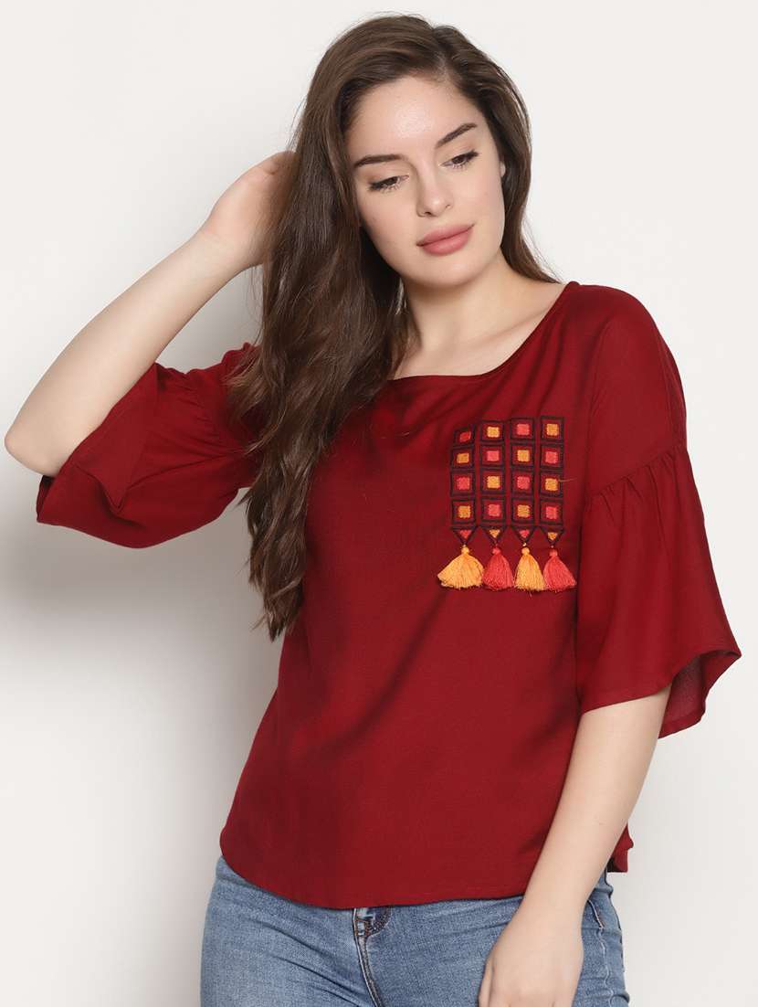 tassel detail bell sleeved top