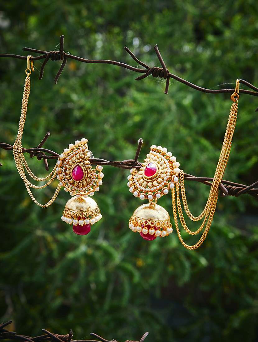 pink  gold tone  metal jhumka 
