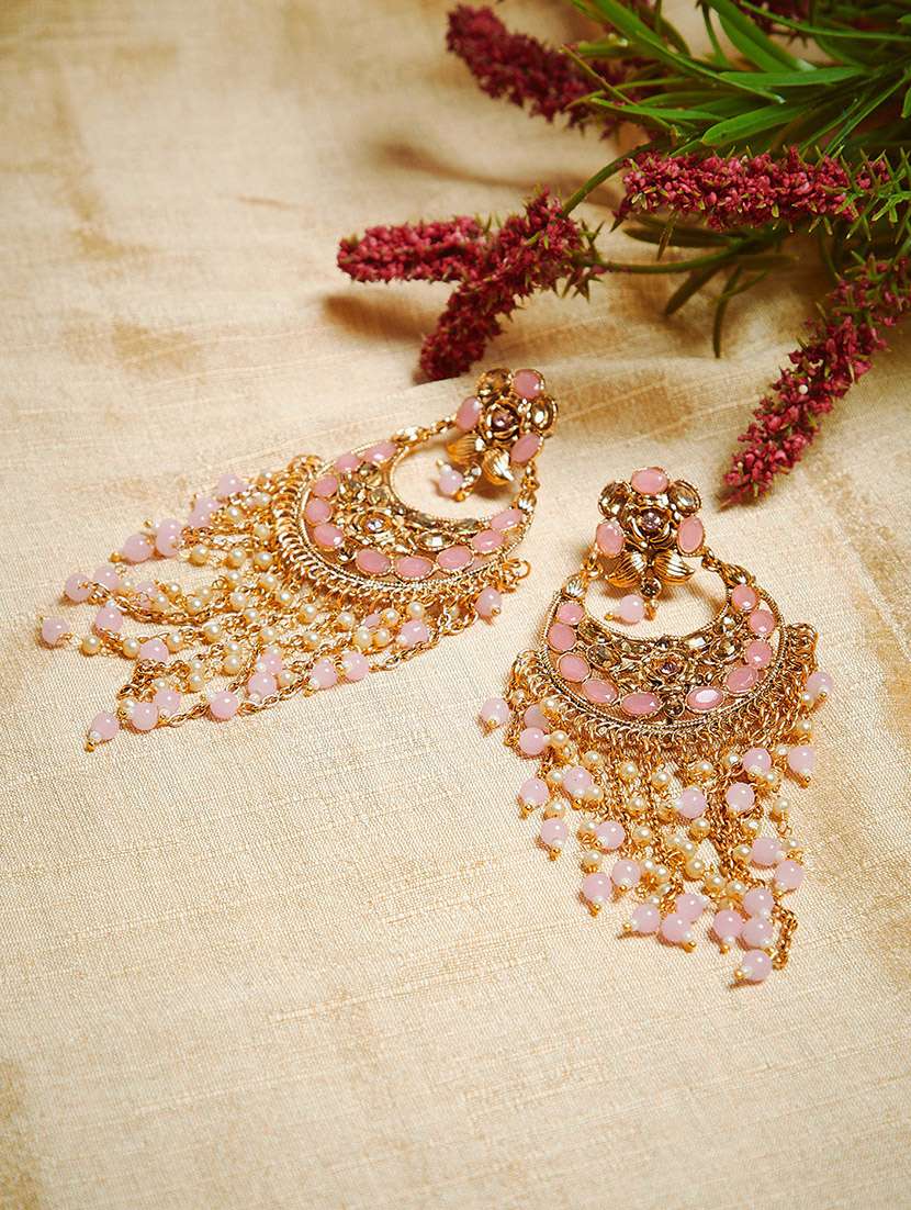 pink brass chandballi earring