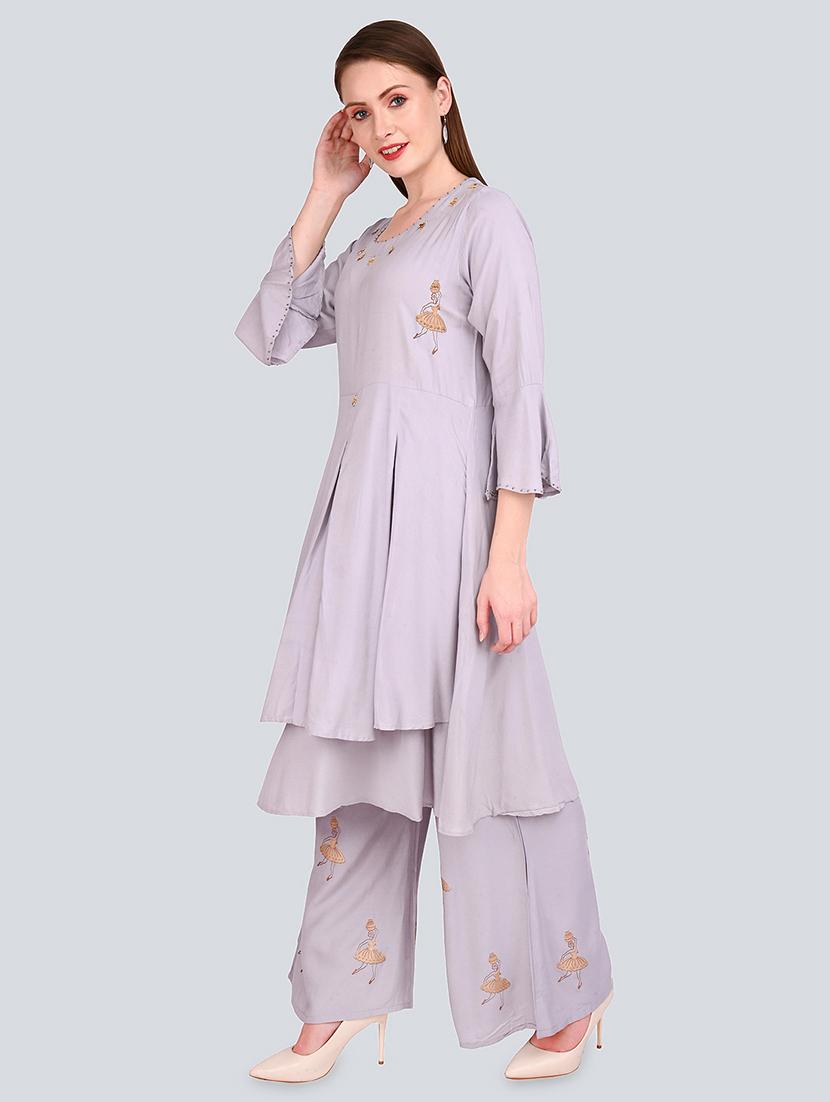 solid kurta palazzo set - 16781309 - Standard Image - 1