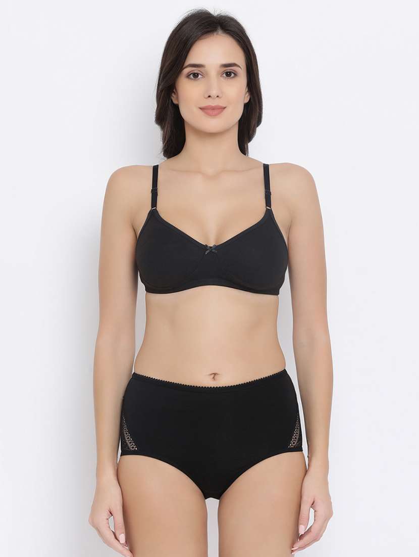 bow patch solid bra and panty set