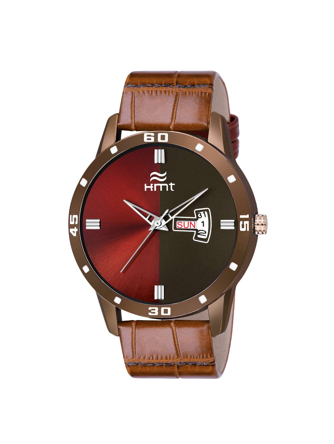 hemt day and date analog red dial men watch-hm-gr1195-red-brw-1