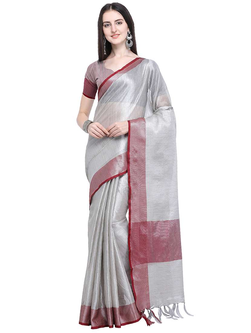 solid bordered handloom saree with blouse