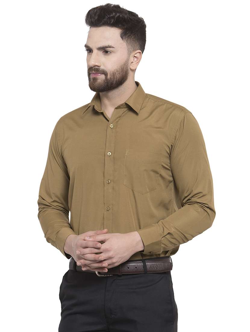 beige solid formal shirt - 16787874 -  Standard Image - 1