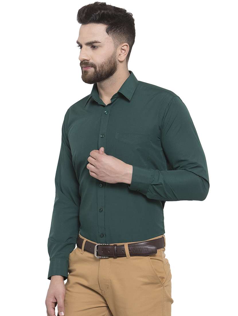 green solid formal shirt - 16787875 -  Standard Image - 1