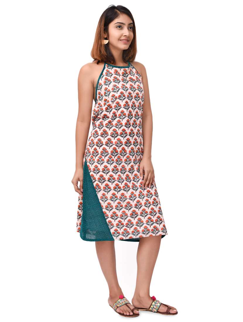 halter neck floral a-line dress 