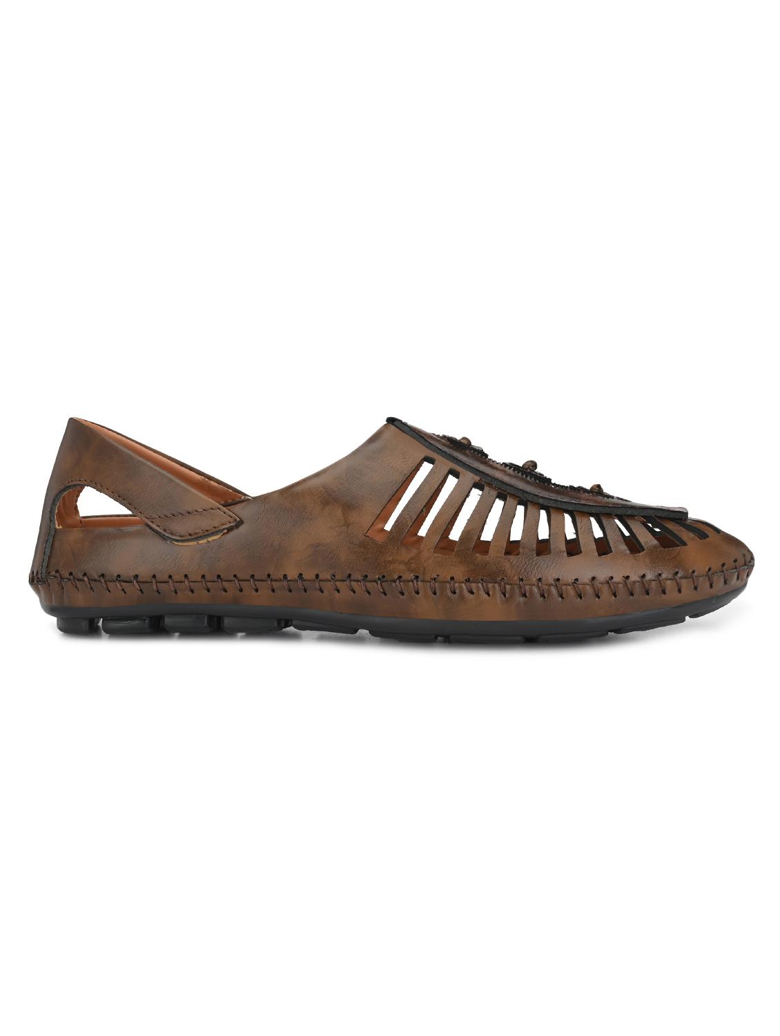 brown leatherette slip on sandals - 16790048 - Standard Image - 1