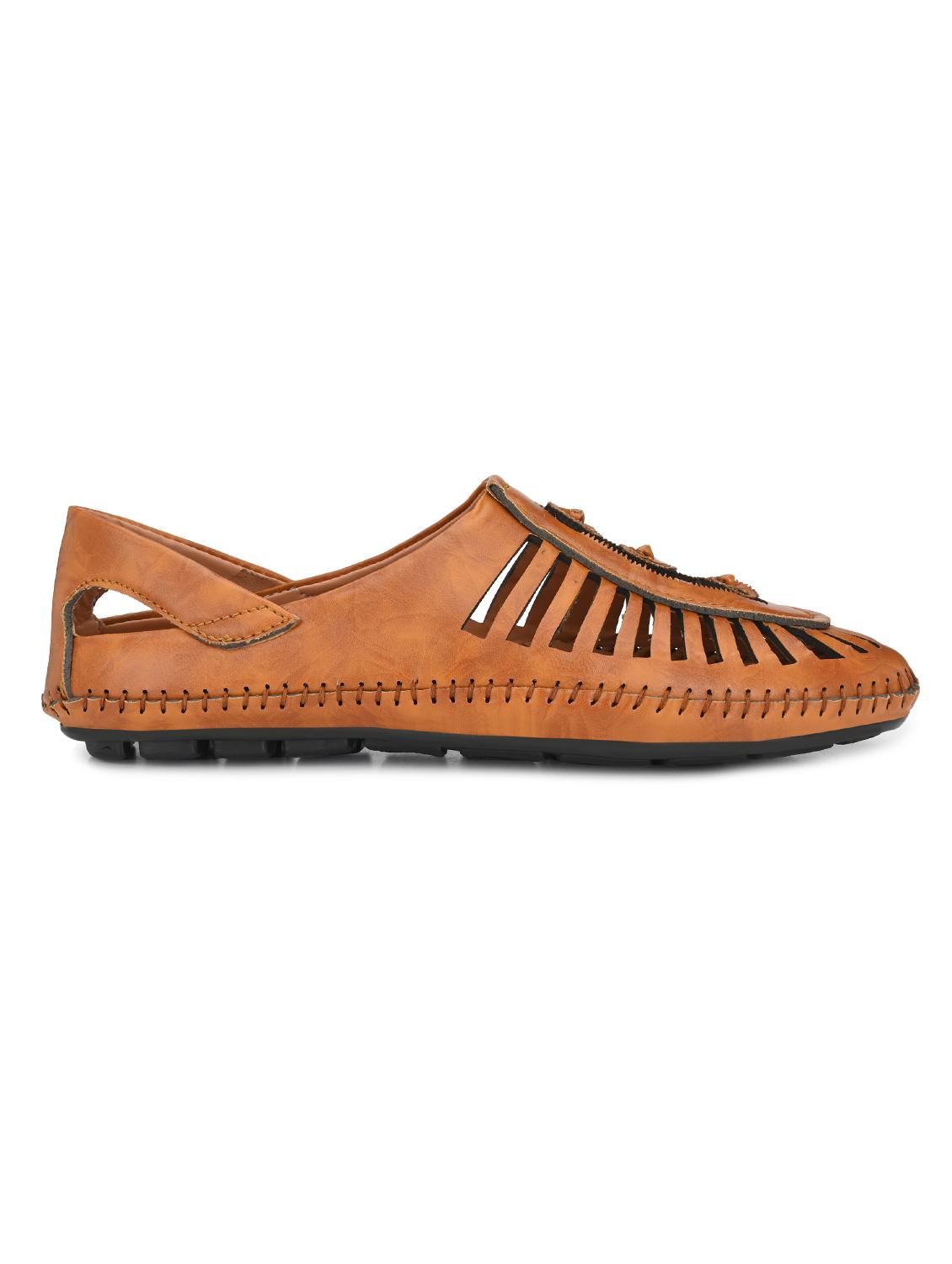 tan leatherette slip on sandals - 16790049 -  Standard Image - 1
