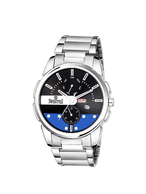 swisstyle day and date analog black dial men watch-ss-gr499-blk-slv-ch - 16791325 -  Standard Image - 0