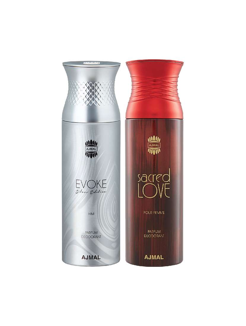 ajmal evoke & sacredlove deodorant spray - for men & women (200 ml, pack of 2)