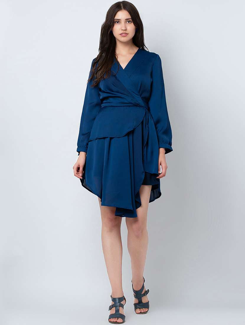 women's wrap solid dress