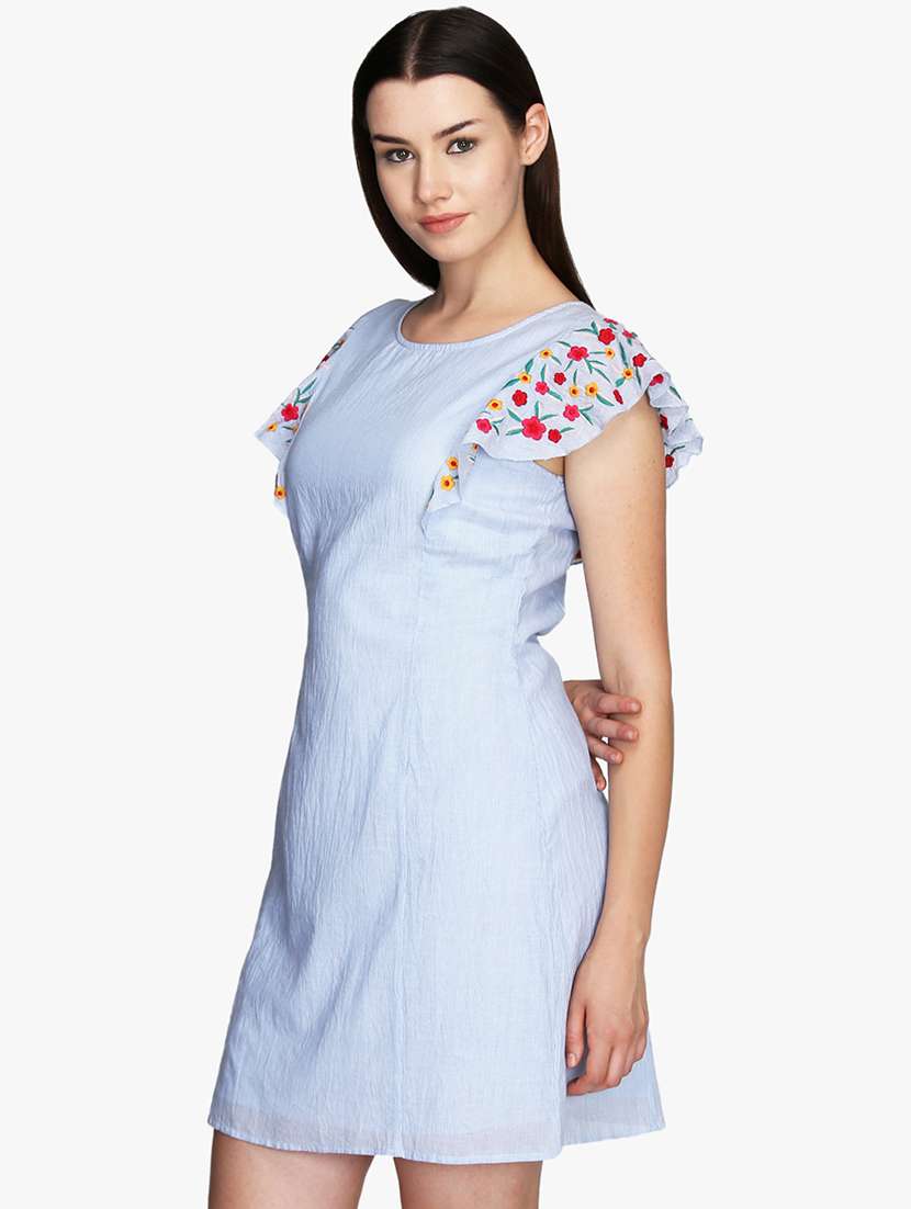 embroidered sleeved striped a-line dress  - 16792350 -  Standard Image - 1