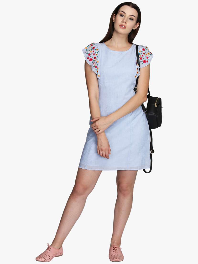 embroidered sleeved striped a-line dress  - 16792350 -  Standard Image - 4