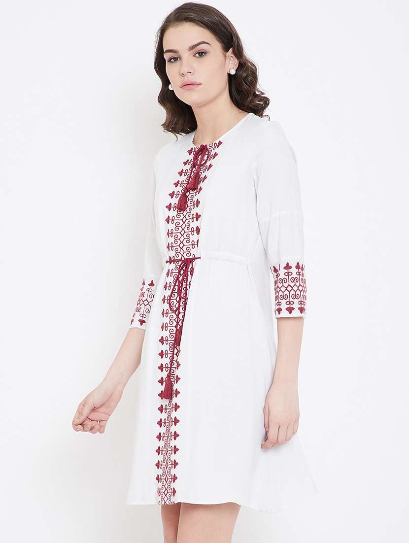tie knot embroidered a-line dress 