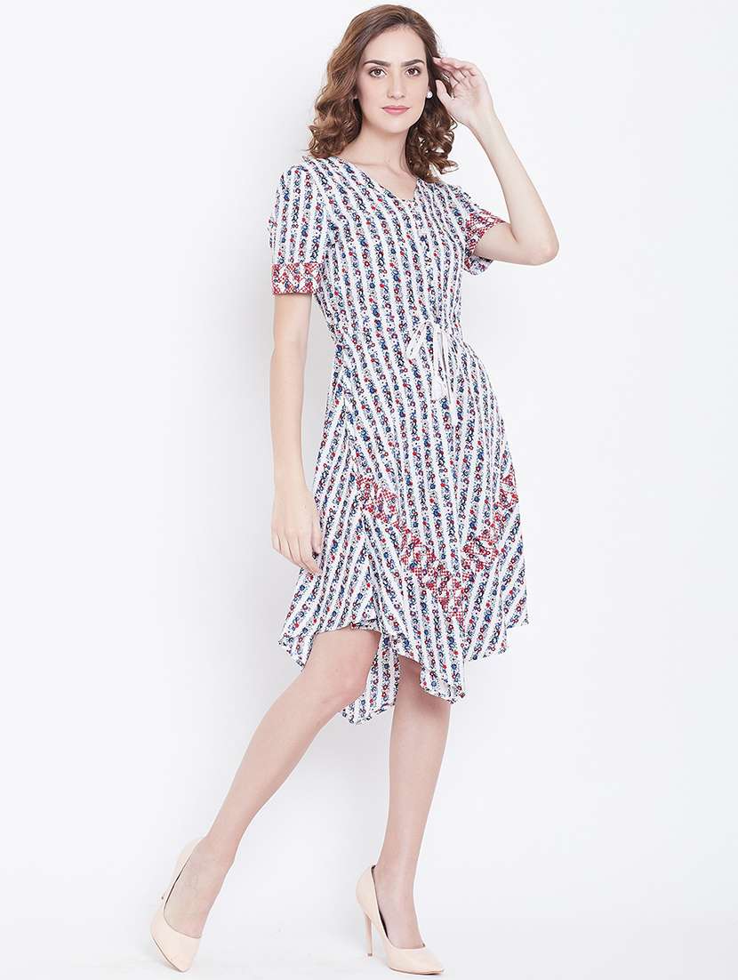 tie front floral asymmetric dress 
