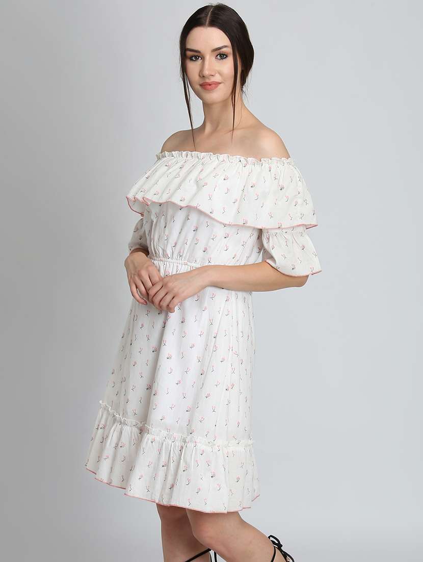 off shoulder floral a-line dress 