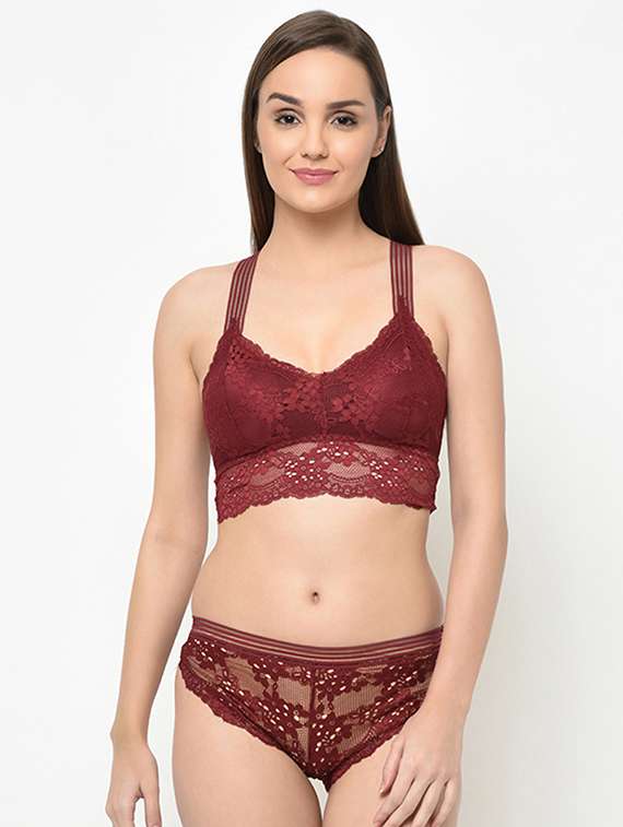 maroon lace bras and panty set