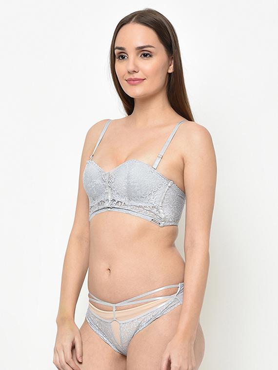 grey lace bras and panty set - 16794185 -  Standard Image - 1